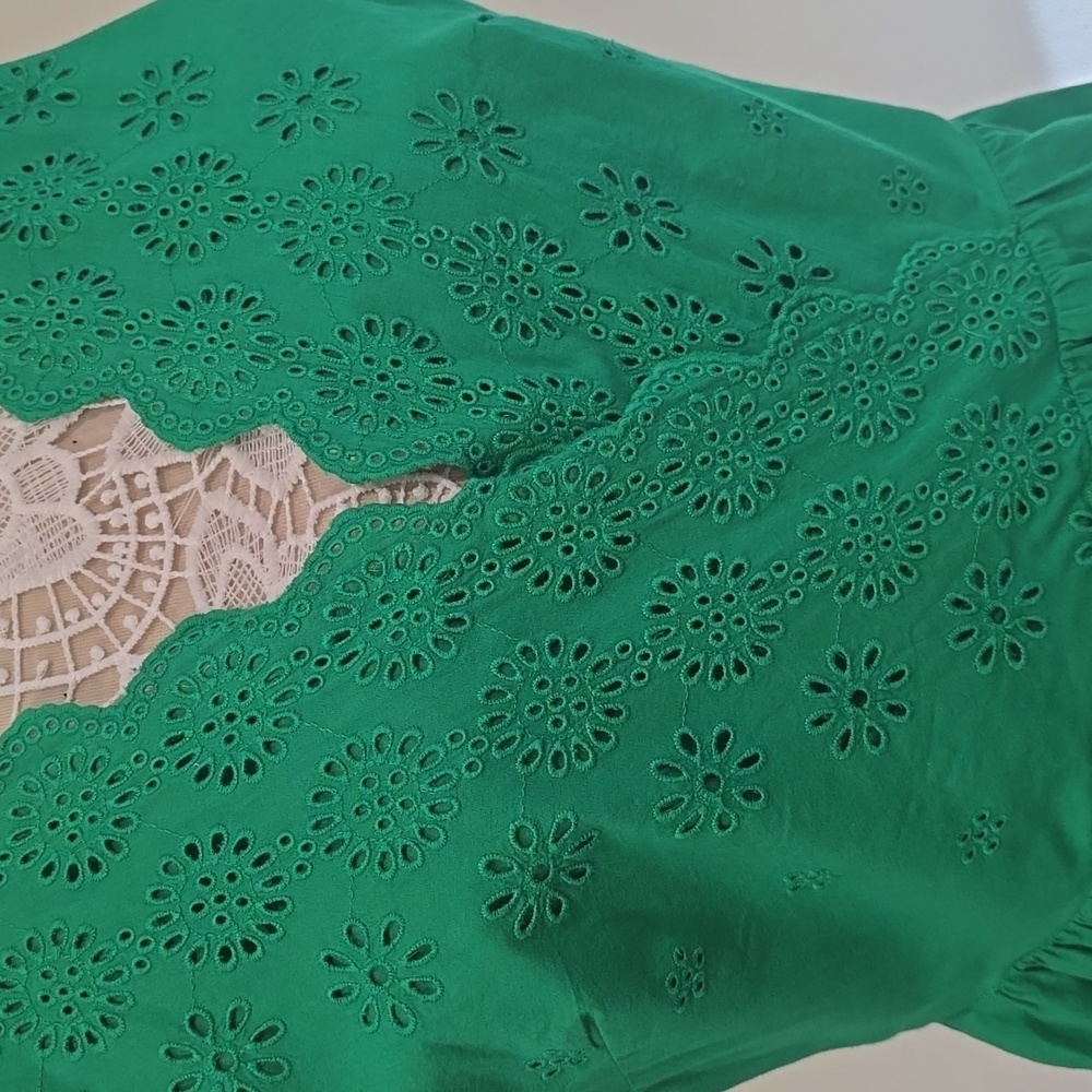 J. CREW Kelly Green Eyelet Dress Sz 12 - Picture 3 of 12